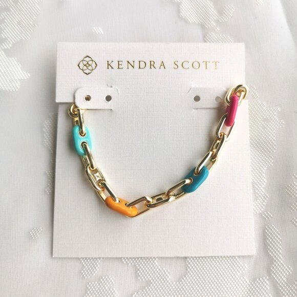 Kendra Scott Bailey Gold Chain Bracelet Rainbow Multi Mix - Picture 1 of 5